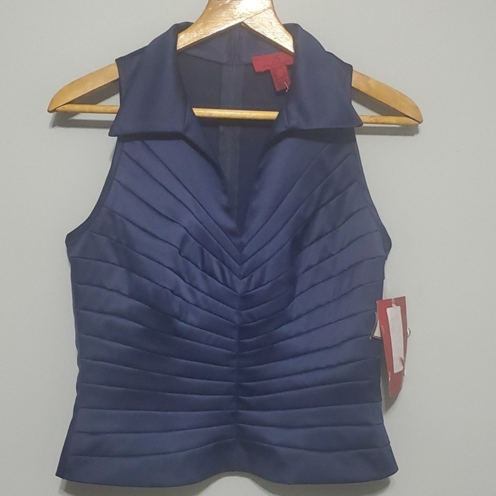 JS Collection top women's size‎ 6 blue sleeveless blouse zip back v-neck …
